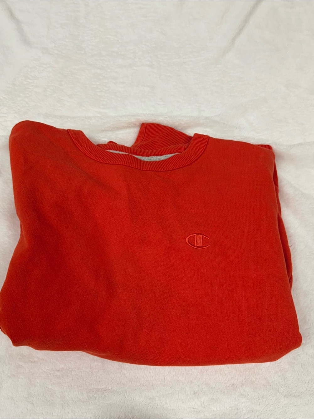 Champion Orange Crewneck Sweatshirt with Logo Tag